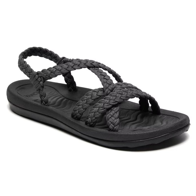 MEGNYA Women's Athletic Cushion Sport Sandals, Lightweigh Braided Slide Sandals with Arch Support, Comfortable Walking Shoes for Outdoor Hiking Travel Dark Grey Size 8 - Image 1